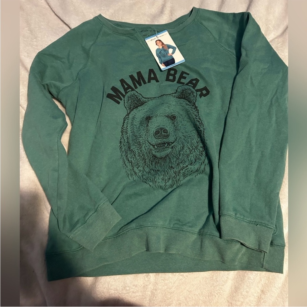 NWT State Of Mind Mama Bear Sweatshirt Green Loungewear Sweatshirt Womens Large